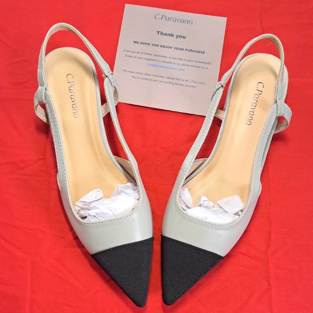 Elegant C.Paravano Black and Gray Heels with Slingback Strap